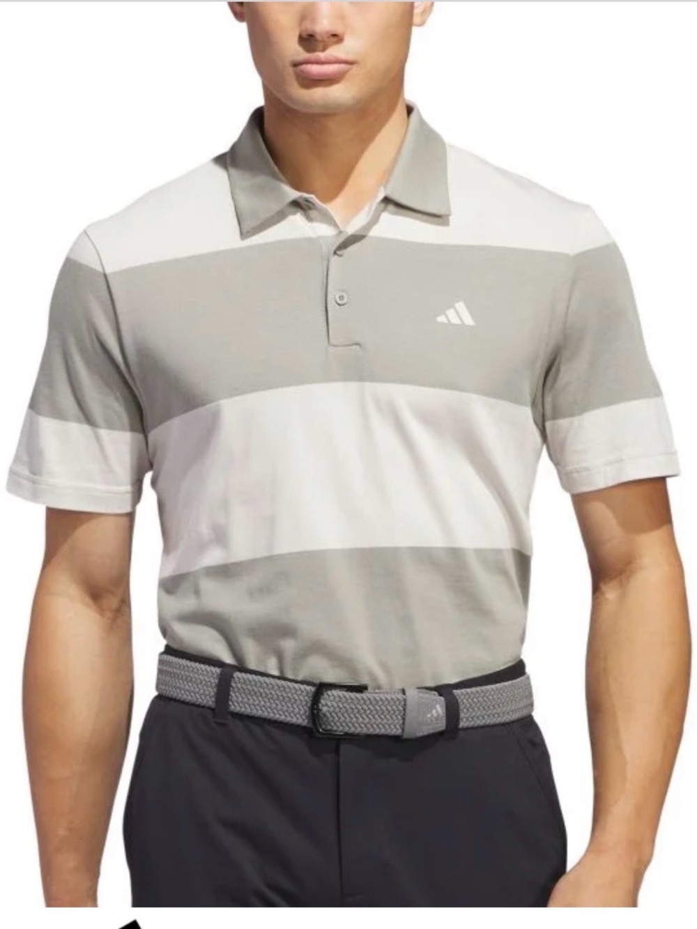 adidas Men's Wide Stripe Polo in Beige and Taupe